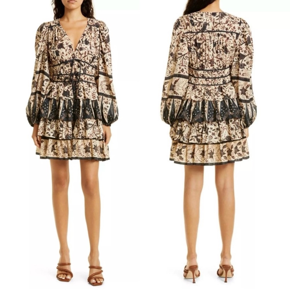 ULLA JOHNSON Nina Printed Cotton-blend Mini Dress In Plumeria Size 6